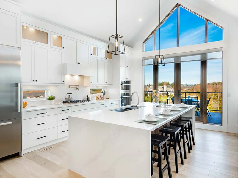 Waterfall countertop to keep the modern vibe in contemporary kitchen