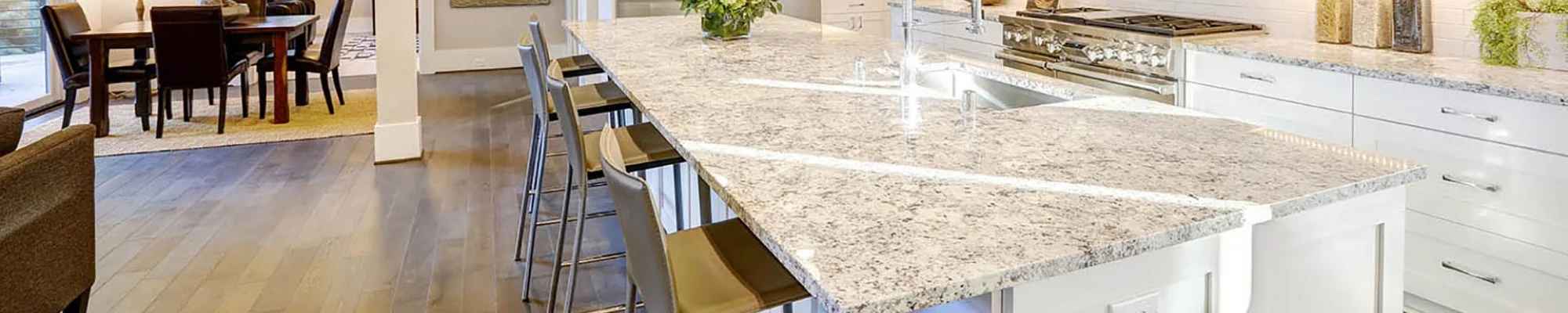 Custom granite countertops in luxury open concept kitchen